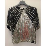 Ladies evening top. Black and silver sequins and beads. Frank Usher.