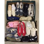2 boxes of misc vintage canvas shoes & trainers.