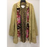 A ladies vintage cream suede and lined Jaeger coat, size Medium. Together with a multi-colour scarf.