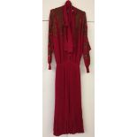 Batwing sleeve long wool dress, red pleated. Medici.