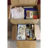 2 boxes containing a very large quantity of ladies handkerchiefs, mostly boxed and embroidered.