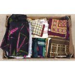 A box of mixed vintage ladies square scarves.