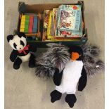 A box of vintage toys, games & soft toys to include jigsaws, bricks and a Wendy Boston panda.