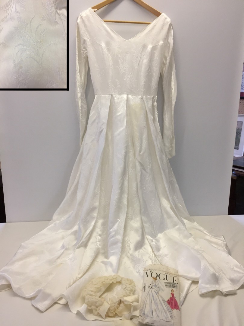 Hand made c1957 wedding dress with original Vogue pattern S4747.