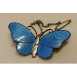 Norwegian silver blue enamelled butterfly brooch.