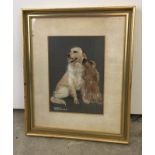 An original painting of a spaniel and retriever dogs.