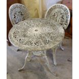 A cast aluminium garden bistro table and 2 chairs