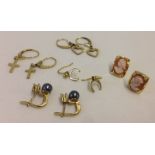 5 pairs of earrings to include cameo & 2 pairs of 14ct rolled gold hoop back earrings.
