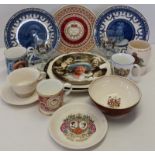 A box of assorted Royal memorabilia china and glass.