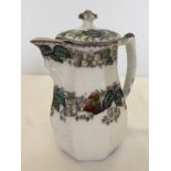 A Copeland late Spode lidded jug with Satyr head spout and painted strawberry decoration.