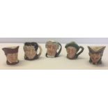 5 small Royal Doulton character jugs, one a/f.