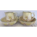 A pair of Wedgwood majolica wash jug and bowls in "Fan" pattern.