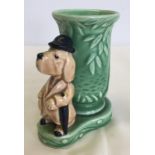 A Sylvac posy vase with a dog wearing a bowler hat.