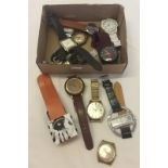 Box of modern & vintage watches.
