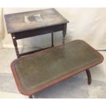 A leather topped coffee table together with a barley twist table.