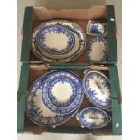 2 boxes of antique blue & white dinner ware.