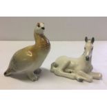 2 Lomonosov/USSR ceramic animal figurines in the shape of a foal and a partridge.