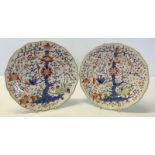 2 Derby Imari 10 inch dessert plates circa 1800-25 with red painted mark.