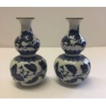 2 blue & white double gourd vases - mid 20th century. 13cm tall.