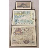 2 vintage colour maps of Cornwall with an antique print of St. Michael's Mount.