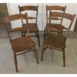 4 Victorian beech scroll back chairs.