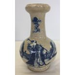 An oriental blue and white crackleware vase, probably Chinese.