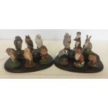 2 Sets of 6 Royal Doulton figurines with display stands. British Owls and Woodland animals.