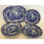 A small collection of blue and white Spode ceramics. Italian Spode design