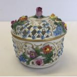 Early 20th century Dresden pierced potpourri bowl with lid.