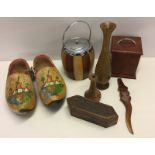 A box of miscellaneous wooden items.