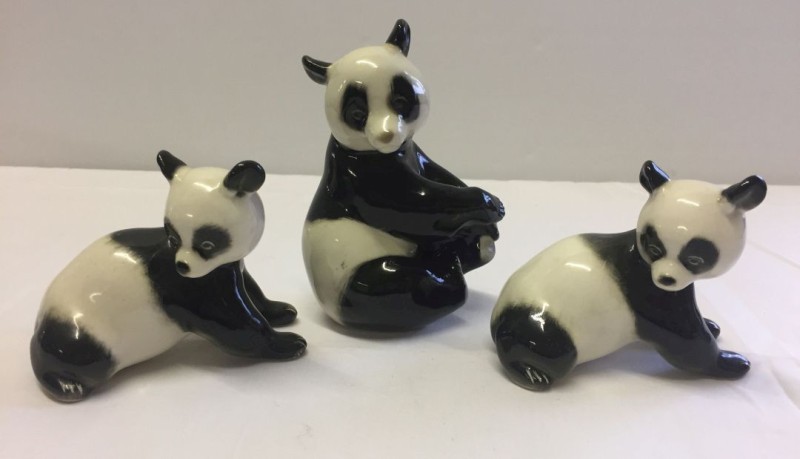 3 Lomonosov/USSR ceramic figurines of pandas.