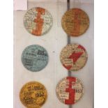 6 Classic Motorcycle Tax Discs, 1957-1959.