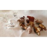 A small collection of Swarovski/crystal animal ornaments.