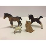 3 ceramic Beswick animal figurines a/f together with a Sylvac foal model #1334 in brown gloss.
