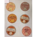 6 Classic Car Tax Discs, 1930-1953.
