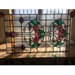Antique stained glass window - Art Nouveau flower design by T.W.Camm Studio.