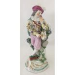 18th century Derby figurine of a gentleman with a tambour.