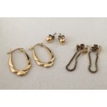 3 pairs of 9ct gold earrings.