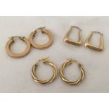 3 pairs of 9ct gold hooped earrings.