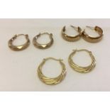 3 pairs of 9ct gold hoop earrings. Total weight approx 3.3g