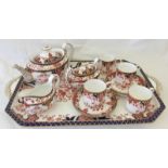 A Royal Crown Derby tea set on tray in "Imari" pattern.