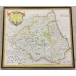 An antique Robert Morden's Map of Durham. Hand coloured.