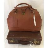 Small vintage leather stationary case & tan leather bag possibly for bowls.