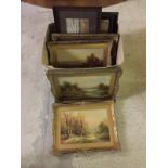 4 gilt framed oil paintings of rural scenes.