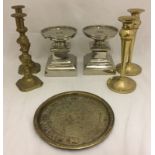 A collection of metalware items.