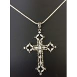 Large 925 silver cross pendant set with crystals & marcasite, on a silver chain.
