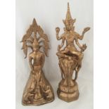Two oriental deity metal figurines.