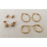 4 pairs of 9ct gold earrings.