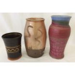 3 Studio pottery vases with impressed marks. To include Stuart Walsh and Alan Frewin.