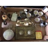 A box of mixed of metalware.